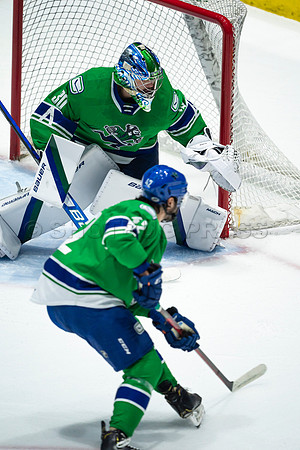 Sun, March 13, 2022 Abbotsford Canucks take Colorado Eagles 5–4 in OT at Abbotsford Event Centre in Abbotsford, BC
