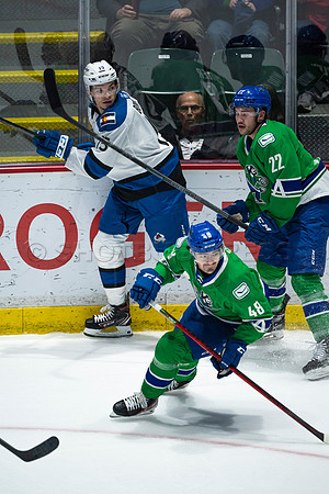 Sun, March 13, 2022 Abbotsford Canucks take Colorado Eagles 5–4 in OT at Abbotsford Event Centre in Abbotsford, BC