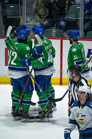 Sun, March 13, 2022 Abbotsford Canucks take Colorado Eagles 5–4 in OT at Abbotsford Event Centre in Abbotsford, BC