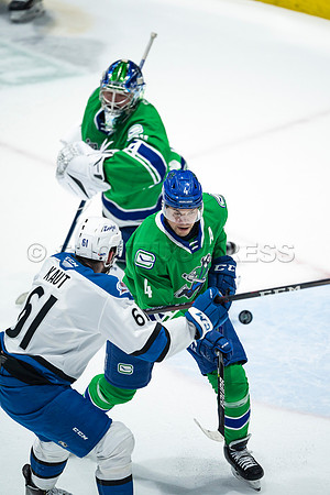 Sun, March 13, 2022 Abbotsford Canucks take Colorado Eagles 5–4 in OT at Abbotsford Event Centre in Abbotsford, BC