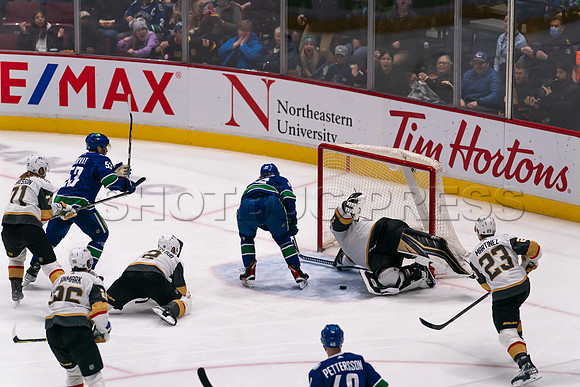Vancouver, Canada, 12th April, 2022. Vancouver Canucks take the game at 54 seconds into OT against the Las Vegas Golden Knights.