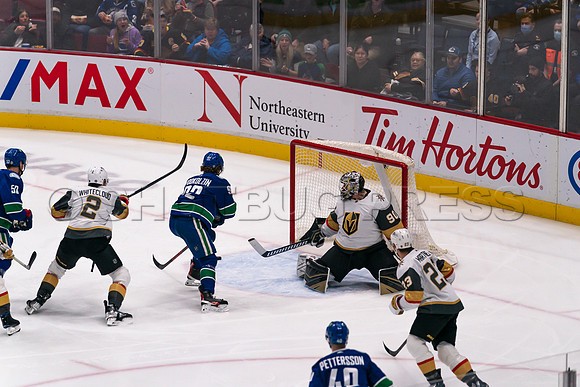 Vancouver, Canada, 12th April, 2022. Vancouver Canucks take the game at 54 seconds into OT against the Las Vegas Golden Knights.