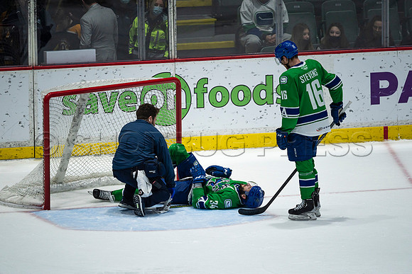 Sun, March 13, 2022 Abbotsford Canucks take Colorado Eagles 5–4 in OT at Abbotsford Event Centre in Abbotsford, BC