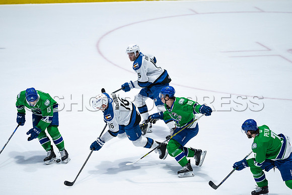 Sun, March 13, 2022 Abbotsford Canucks take Colorado Eagles 5–4 in OT at Abbotsford Event Centre in Abbotsford, BC