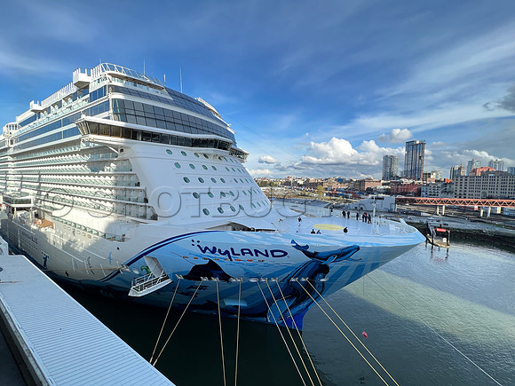April 21, 2022 NCL Norwegian Bliss-Wyland docks Canada Place, Vancouver, BC.