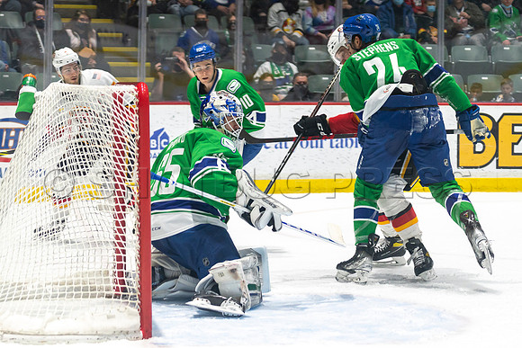Sun, Feb 27, 2022 Abbotsford Canucks crush Stockton Flames 6-2 at Abbotsford Event Centre.