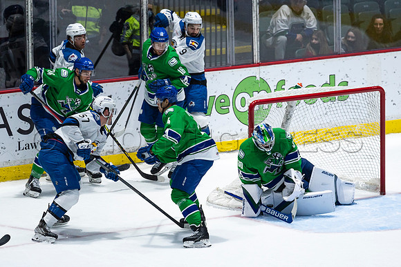 Sun, March 13, 2022 Abbotsford Canucks take Colorado Eagles 5–4 in OT at Abbotsford Event Centre in Abbotsford, BC