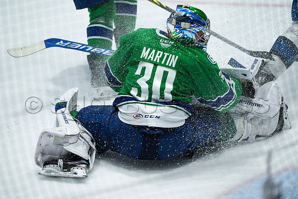 Sun, March 13, 2022 Abbotsford Canucks take Colorado Eagles 5–4 in OT at Abbotsford Event Centre in Abbotsford, BC