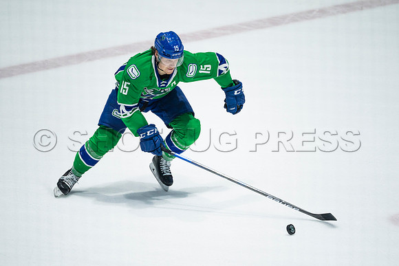 Sun, March 13, 2022 Abbotsford Canucks take Colorado Eagles 5–4 in OT at Abbotsford Event Centre in Abbotsford, BC