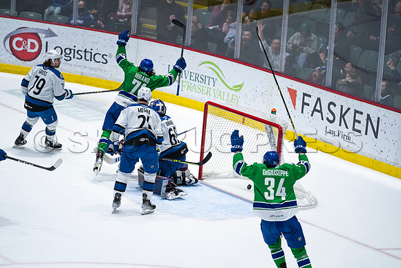 Sun, March 13, 2022 Abbotsford Canucks take Colorado Eagles 5–4 in OT at Abbotsford Event Centre in Abbotsford, BC