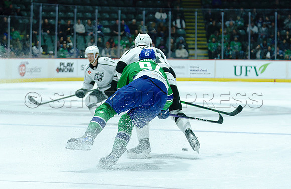 The Abbotsford Canucks come back to defeat the Ontario Reign 4-3 in OT, at the Abbotsford Event Centre, in Abbotsford, Apr 7, 2023