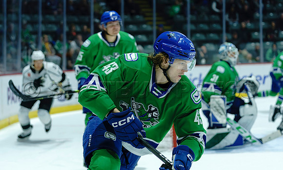 The Abbotsford Canucks come back to defeat the Ontario Reign 4-3 in OT, at the Abbotsford Event Centre, in Abbotsford, Apr 7, 2023