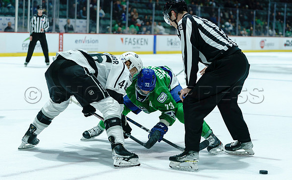 The Abbotsford Canucks come back to defeat the Ontario Reign 4-3 in OT, at the Abbotsford Event Centre, in Abbotsford, Apr 7, 2023
