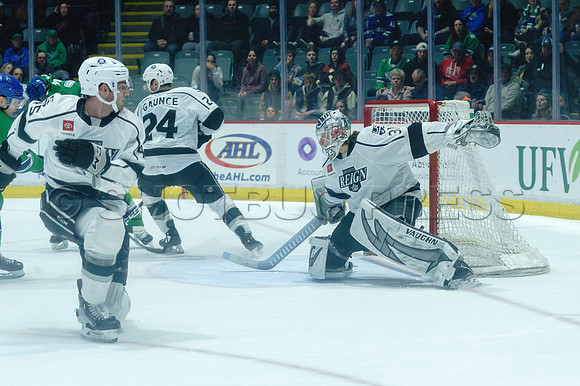 The Abbotsford Canucks come back to defeat the Ontario Reign 4-3 in OT, at the Abbotsford Event Centre, in Abbotsford, Apr 7, 2023