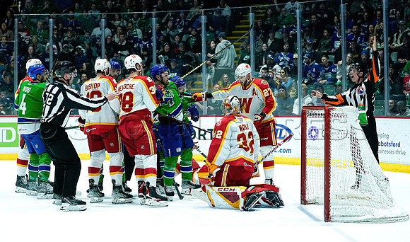 Wes Shaw Calgary Wranglers defeat the Abbotsford Canucks 3-2  20230505 -4492-SharpenAI-Motion