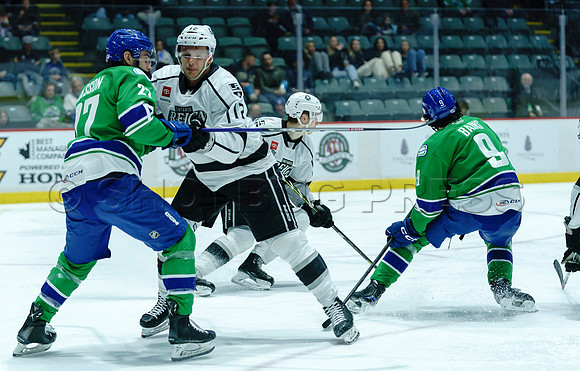 The Abbotsford Canucks come back to defeat the Ontario Reign 4-3 in OT, at the Abbotsford Event Centre, in Abbotsford, Apr 7, 2023