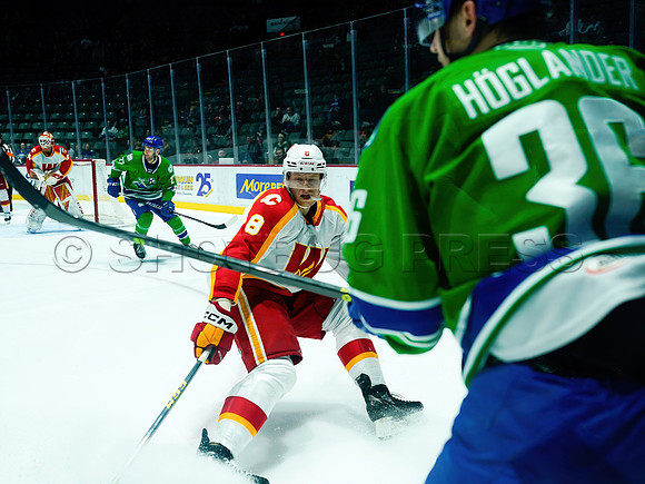 Wesley Shaw Calgary Wranglers at Abbotsford Canucks  20230412 -4136-SharpenAI-Standard