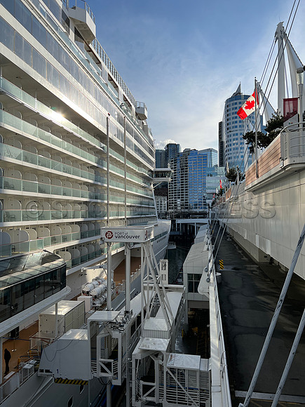 April 21, 2022 NCL Norwegian Bliss-Wyland docks Canada Place, Vancouver, BC.