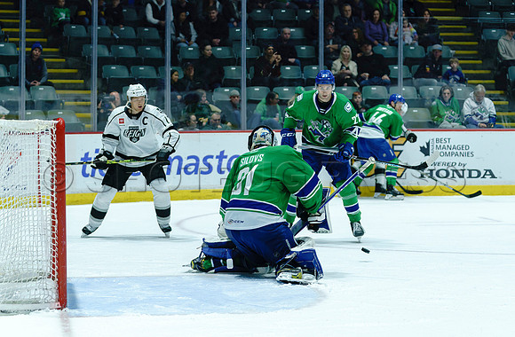 The Abbotsford Canucks come back to defeat the Ontario Reign 4-3 in OT, at the Abbotsford Event Centre, in Abbotsford, Apr 7, 2023