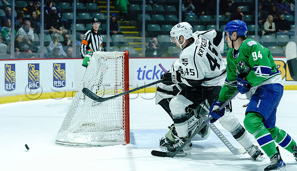 The Abbotsford Canucks come back to defeat the Ontario Reign 4-3 in OT, at the Abbotsford Event Centre, in Abbotsford, Apr 7, 2023