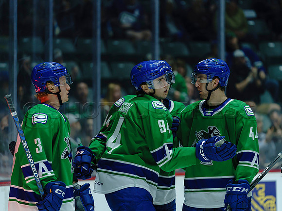 The Abbotsford Canucks come back to defeat the Ontario Reign 4-3 in OT, at the Abbotsford Event Centre, in Abbotsford, Apr 7, 2023