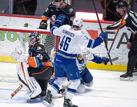 Abbotsford Canucks defeat San Diego Gulls 4-2 on Sunday, Jan 23, 2022 at Abbotsford Centre.