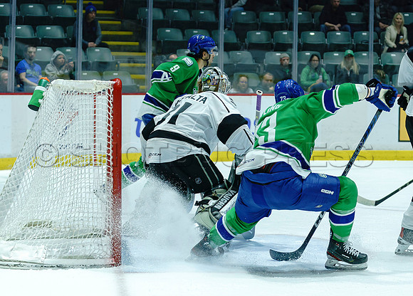 The Abbotsford Canucks come back to defeat the Ontario Reign 4-3 in OT, at the Abbotsford Event Centre, in Abbotsford, Apr 7, 2023