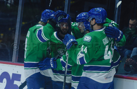 The Abbotsford Canucks come back to defeat the Ontario Reign 4-3 in OT, at the Abbotsford Event Centre, in Abbotsford, Apr 7, 2023