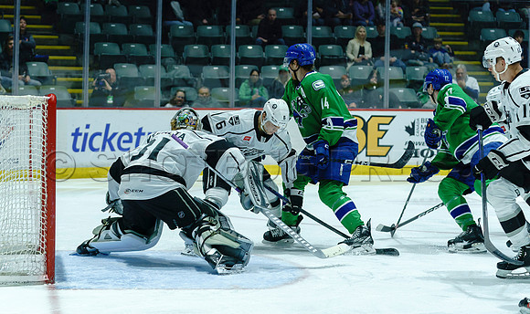 The Abbotsford Canucks come back to defeat the Ontario Reign 4-3 in OT, at the Abbotsford Event Centre, in Abbotsford, Apr 7, 2023