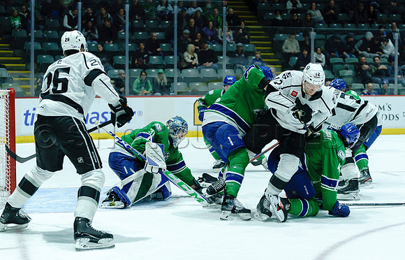 The Abbotsford Canucks come back to defeat the Ontario Reign 4-3 in OT, at the Abbotsford Event Centre, in Abbotsford, Apr 7, 2023