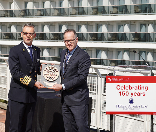 Holland America Line celebrates the opening week of its Alaska season with the Port of Vancouver. After a special donation to YWCA Crabtree Corner, Captain Pieter Bant at Port of Vancouver, in Vancouv