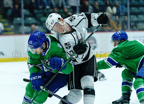 The Abbotsford Canucks come back to defeat the Ontario Reign 4-3 in OT, at the Abbotsford Event Centre, in Abbotsford, Apr 7, 2023