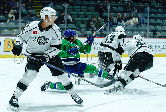 The Abbotsford Canucks come back to defeat the Ontario Reign 4-3 in OT, at the Abbotsford Event Centre, in Abbotsford, Apr 7, 2023