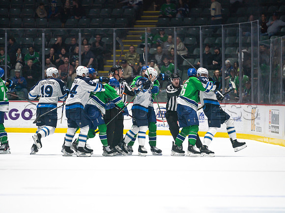 Wed, March 16, 2022 Abbotsford Canucks make an epic comeback to take a 5-4 win in OT against the Manitoba Moose in Abbotsford, BC