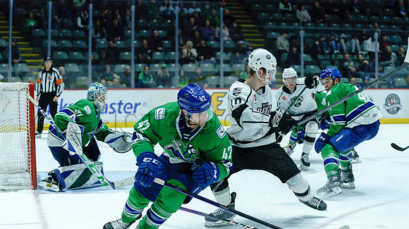 The Abbotsford Canucks come back to defeat the Ontario Reign 4-3 in OT, at the Abbotsford Event Centre, in Abbotsford, Apr 7, 2023