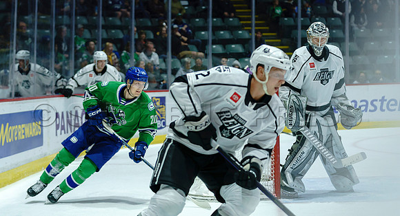 The Abbotsford Canucks come back to defeat the Ontario Reign 4-3 in OT, at the Abbotsford Event Centre, in Abbotsford, Apr 7, 2023