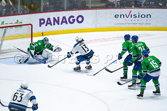 Sun, March 13, 2022 Abbotsford Canucks take Colorado Eagles 5–4 in OT at Abbotsford Event Centre in Abbotsford, BC