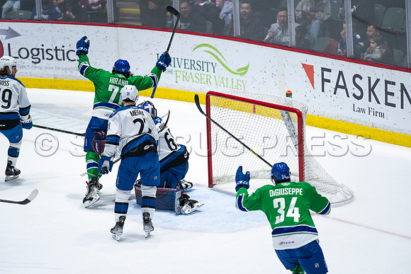 Sun, March 13, 2022 Abbotsford Canucks take Colorado Eagles 5–4 in OT at Abbotsford Event Centre in Abbotsford, BC