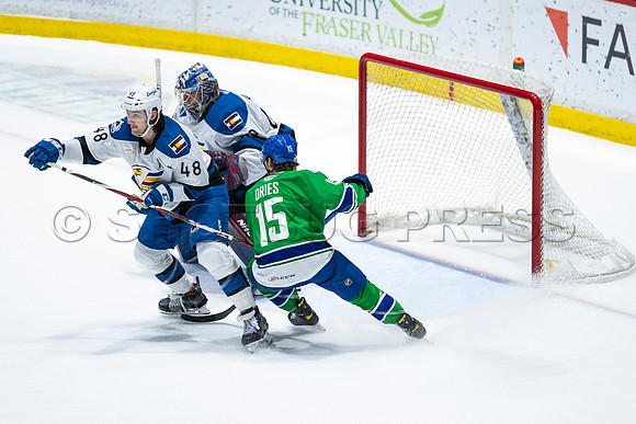 Sun, March 13, 2022 Abbotsford Canucks take Colorado Eagles 5–4 in OT at Abbotsford Event Centre in Abbotsford, BC
