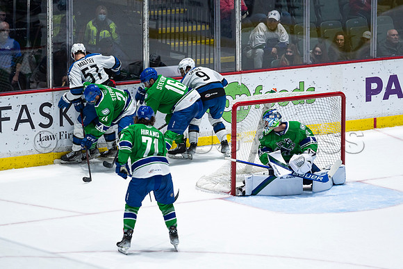 Sun, March 13, 2022 Abbotsford Canucks take Colorado Eagles 5–4 in OT at Abbotsford Event Centre in Abbotsford, BC