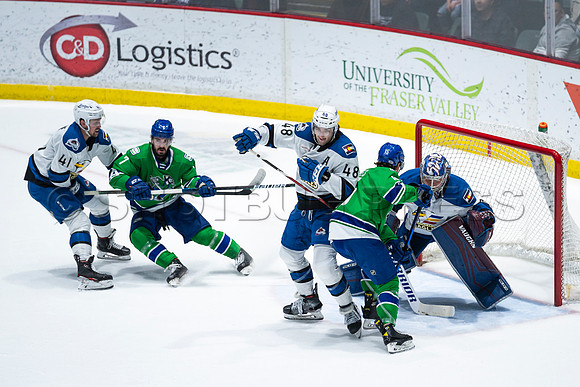 Sun, March 13, 2022 Abbotsford Canucks take Colorado Eagles 5–4 in OT at Abbotsford Event Centre in Abbotsford, BC