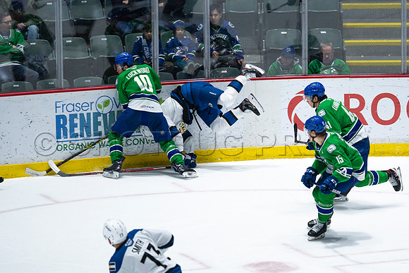 Sun, March 13, 2022 Abbotsford Canucks take Colorado Eagles 5–4 in OT at Abbotsford Event Centre in Abbotsford, BC