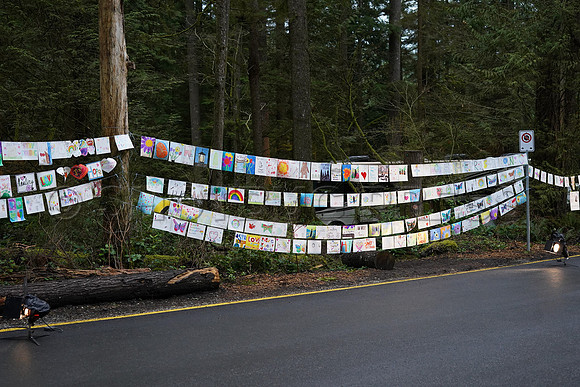 Drive-thru Candlelight vigil at the Lynn Canyon Park, North Vancouver, in community support of mass stabbings March 26, 2021.
