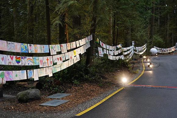 Drive-thru Candlelight vigil at the Lynn Canyon Park, North Vancouver, in community support of mass stabbings March 26, 2021.