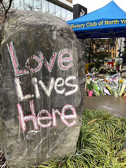 Drive-thru Candlelight vigil at the Lynn Canyon Park, North Vancouver, in community support of mass stabbings March 26, 2021.