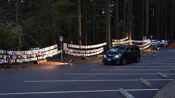 Drive-thru Candlelight vigil at the Lynn Canyon Park, North Vancouver, in community support of mass stabbings March 26, 2021.