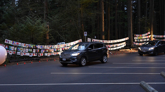 Drive-thru Candlelight vigil at the Lynn Canyon Park, North Vancouver, in community support of mass stabbings March 26, 2021.