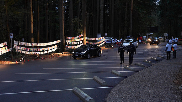Drive-thru Candlelight vigil at the Lynn Canyon Park, North Vancouver, in community support of mass stabbings March 26, 2021.