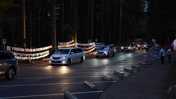 Drive-thru Candlelight vigil at the Lynn Canyon Park, North Vancouver, in community support of mass stabbings March 26, 2021.