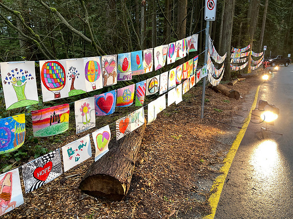 Drive-thru Candlelight vigil at the Lynn Canyon Park, North Vancouver, in community support of mass stabbings March 26, 2021.